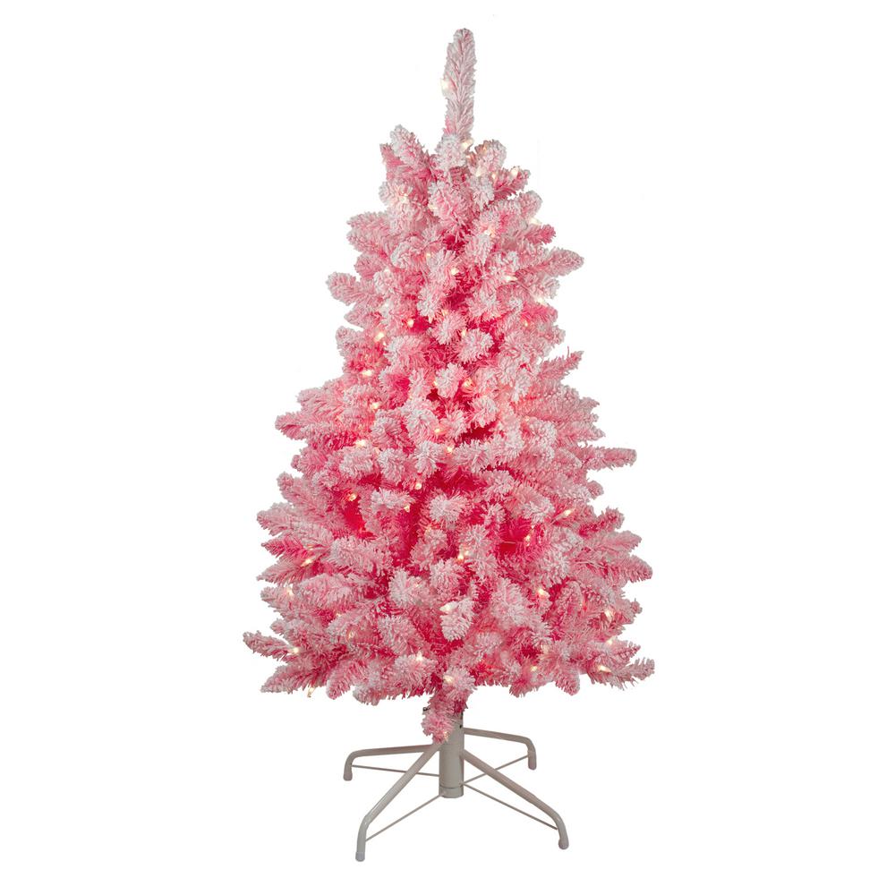 Northlight 48 in. Pink Pre-Lit Flocked Artificial Christmas Tree with ...