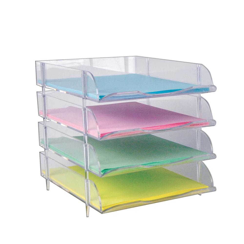 Azar Displays Stackable Letter Trays Clear Acrylic 4 Pack 255010