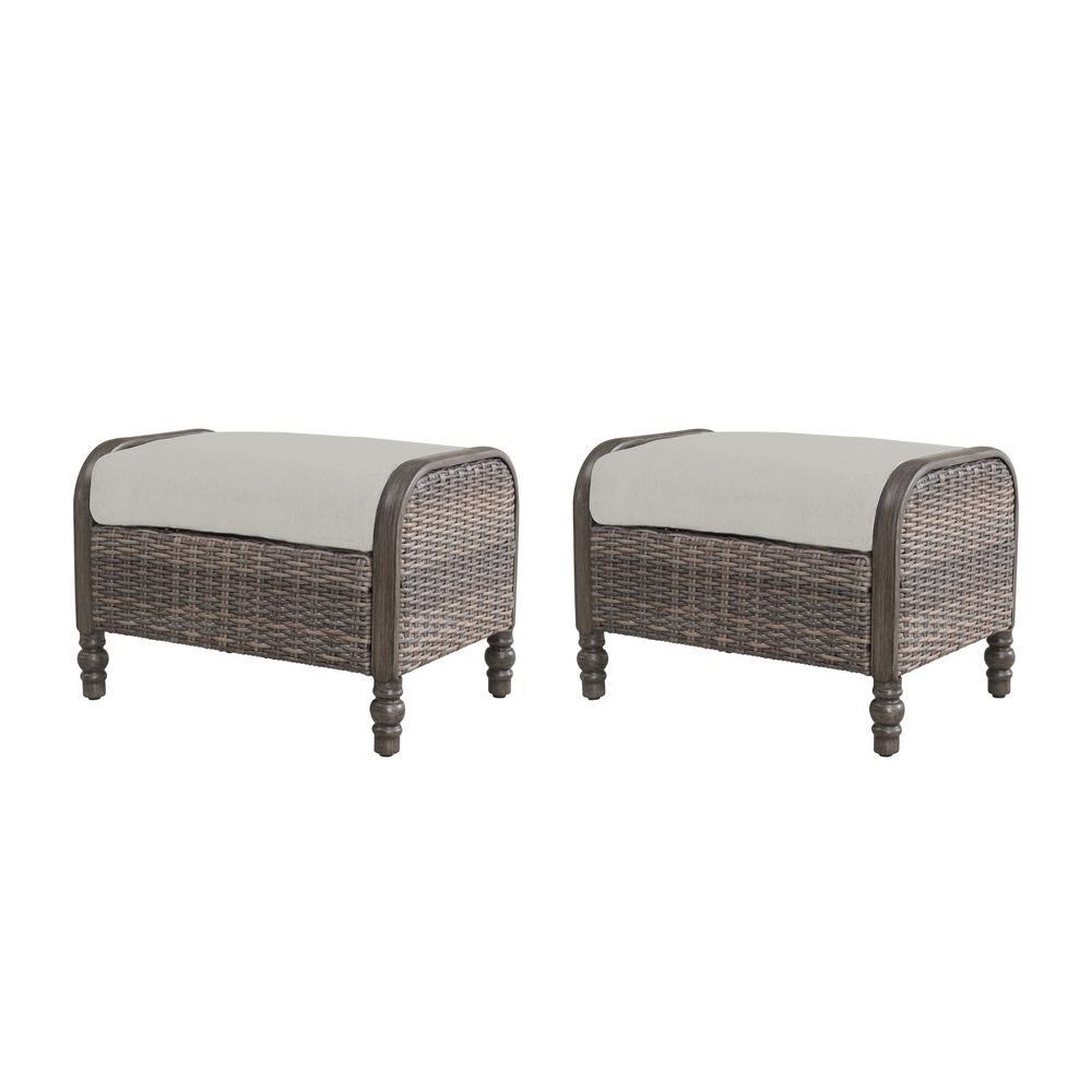 GTIN 841057161852 product image for Hampton Bay Windsor Brown Wicker Outdoor Patio Ottoman with CushionGuard Biscuit | upcitemdb.com