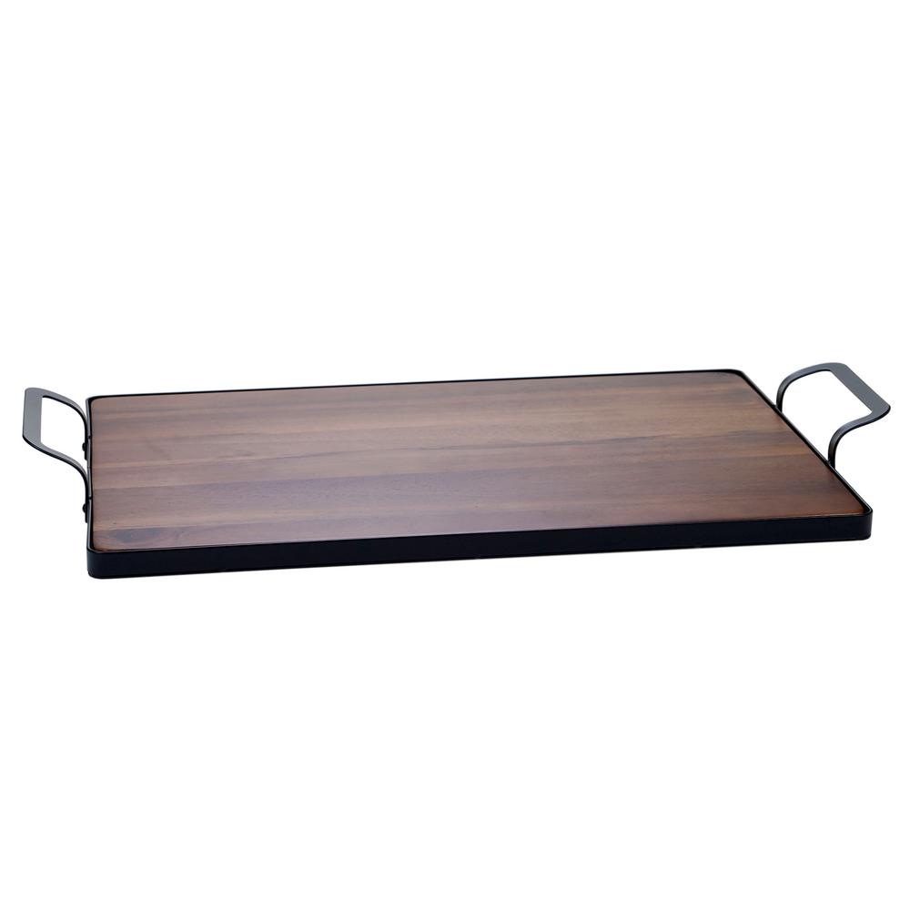 Acacia 24 In X 5 25 Wood Brown Tray With Metal Frame