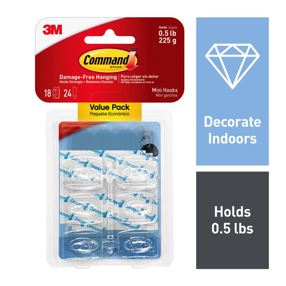 Command Mini Clear Hooks With Clear Strips 18 Pack