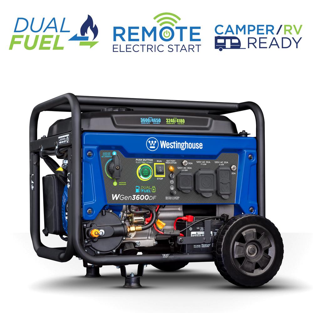 Westinghouse 4650 Peak Watt Dual Fuel Portable Generator  Remote Electric Start  RV Ready Outlet
