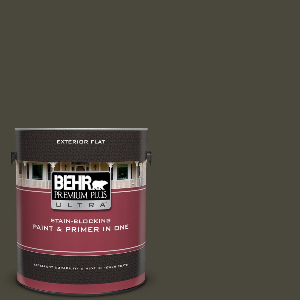 Behr Premium Plus Ultra 1 Gal Ppu24 01 Black Mocha Satin Enamel Ppu24 01 Black Mocha Flat Exterior Paint And Primer In One
