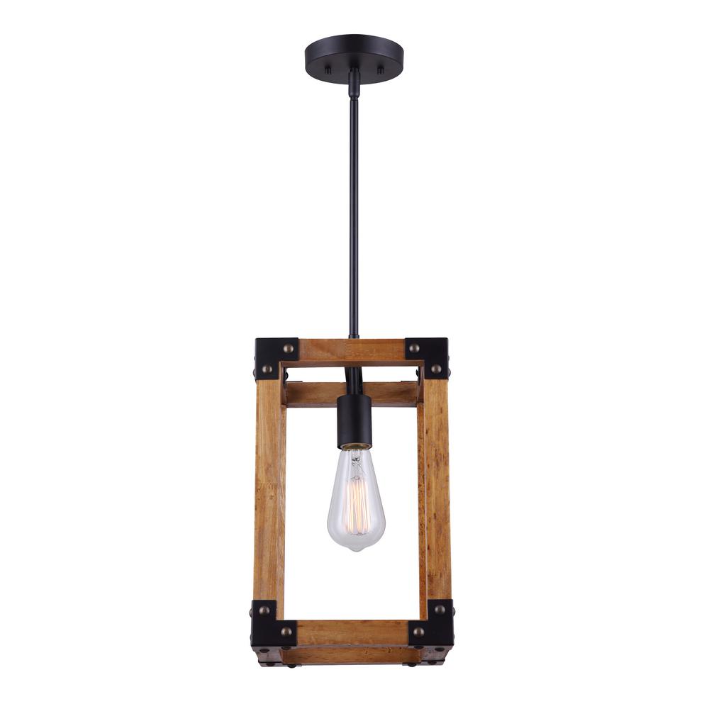 Canarm Moss 1 Light Matte Black Real Wood Pendant