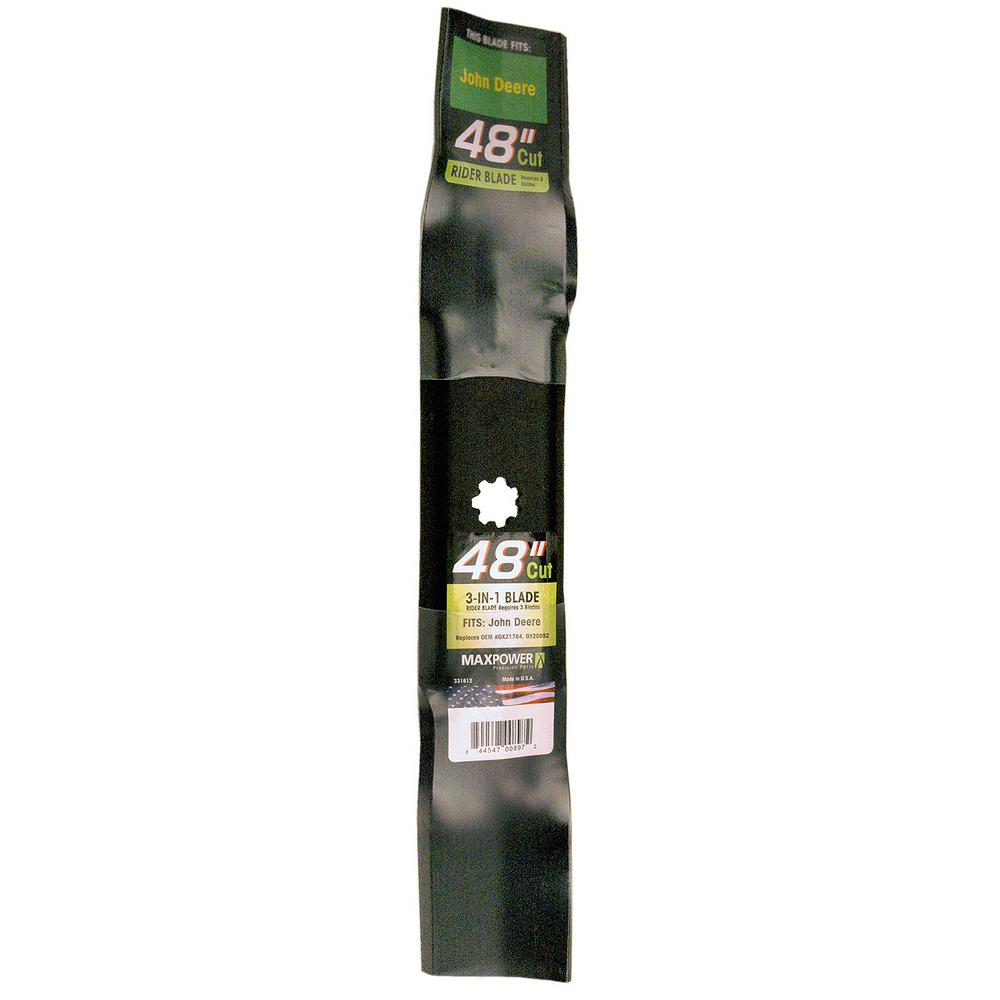 MaxPower 3-N-1 Mower Blade for 48 in. Cut John Deere Mowers Replaces OEM #'s AM137757, AM141035, GX21784 and GY20852
