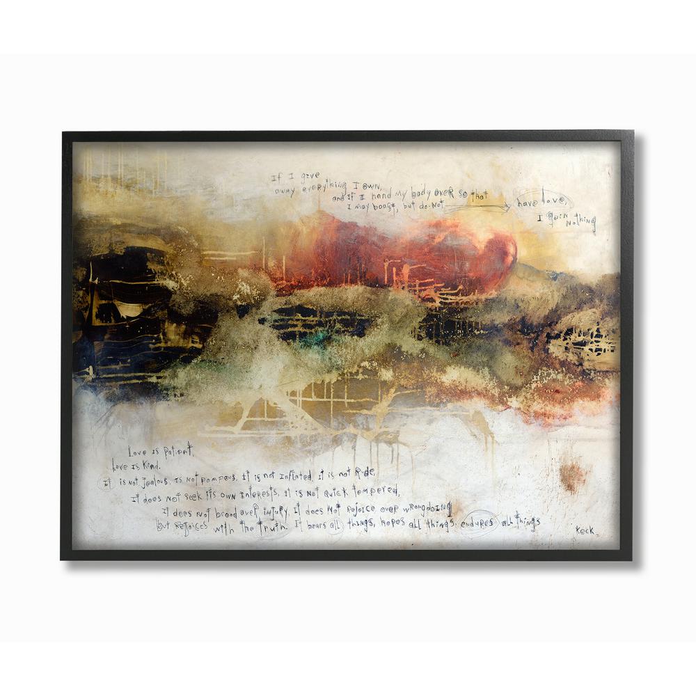 16 In X 20 Rust And Gold Smeared Abstract Painting Over Words Collage By Michel Keck Framed Wall Art