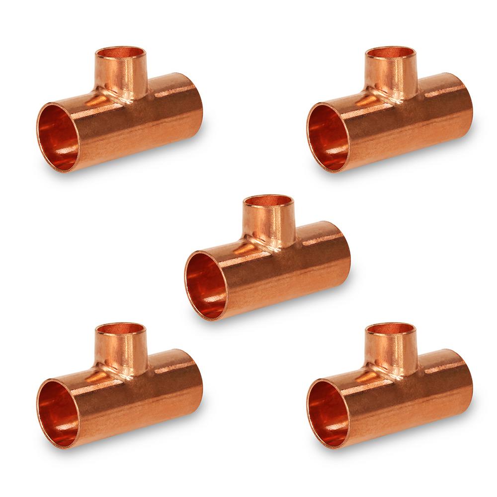 The Plumber S Choice 1 1 4 In X 3 4 In X 1 1 4 In Copper Reducing Tee Fitting With Solder Cups 5 Pack 1254ccrt 5 The Home Depot