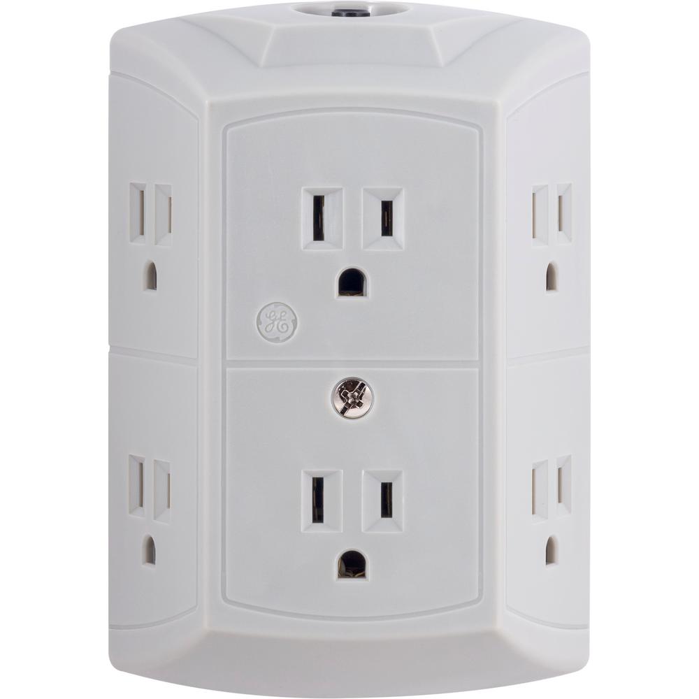 GE 6 Outlet Wall Plug Adapter Power Strip Gray 45204 The Home Depot