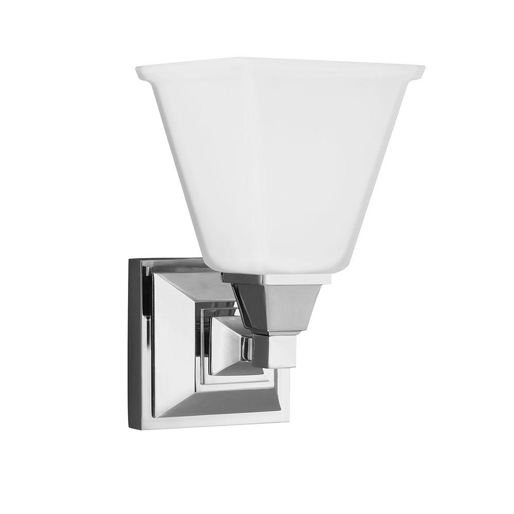 Sea Gull Lighting Denhelm 1-Light Chrome Wall/Bath Sconce with Inside White Painted Etched Glass