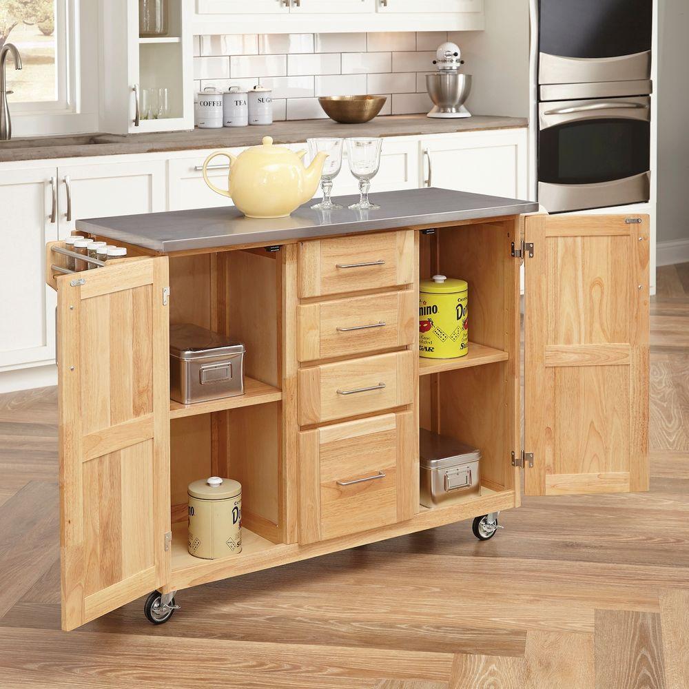 Homestyles Natural Wood Kitchen Cart With Stainless Top And