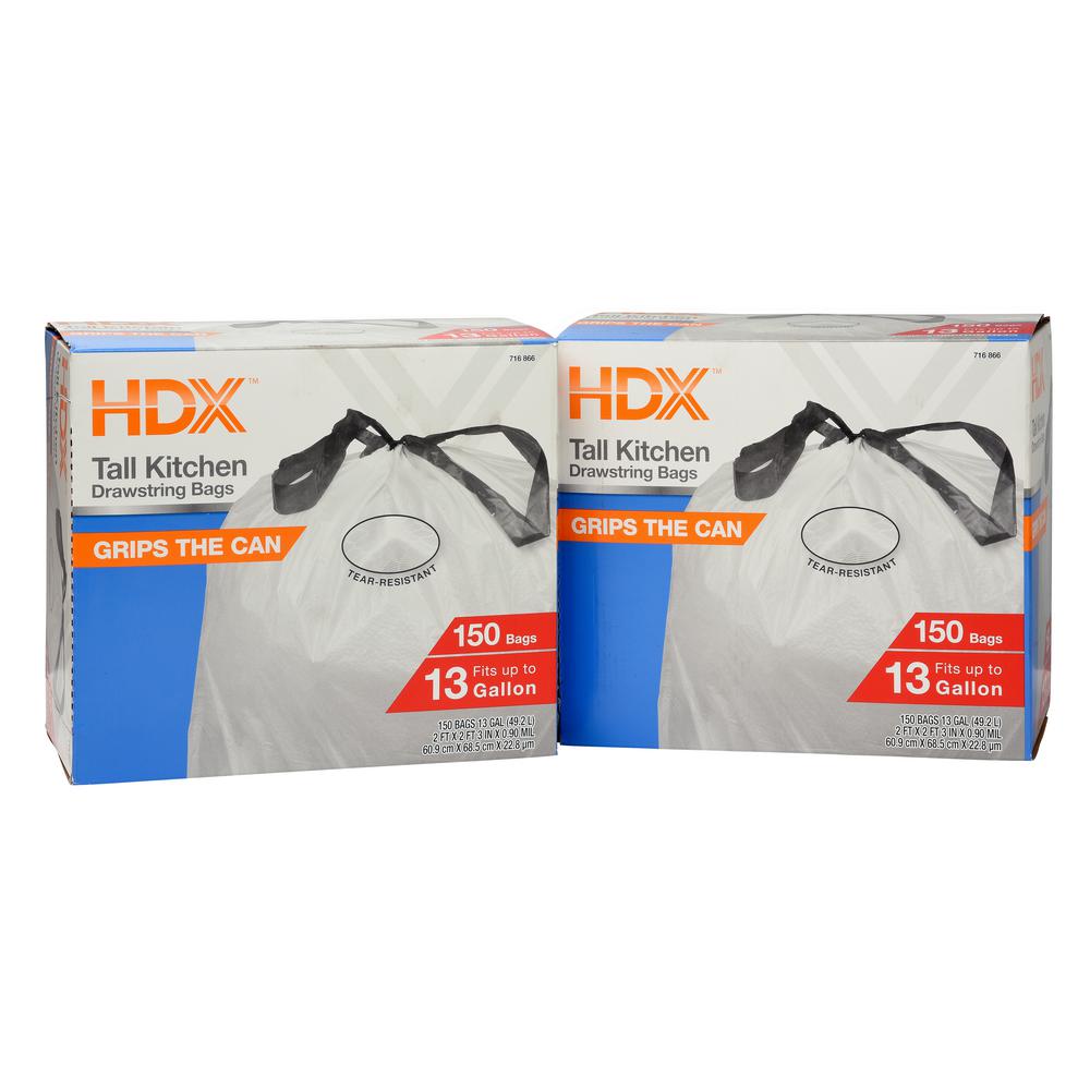 HDX 13 Gal. White Drawstring Kitchen Trash Bag (300Count)HDX13G150