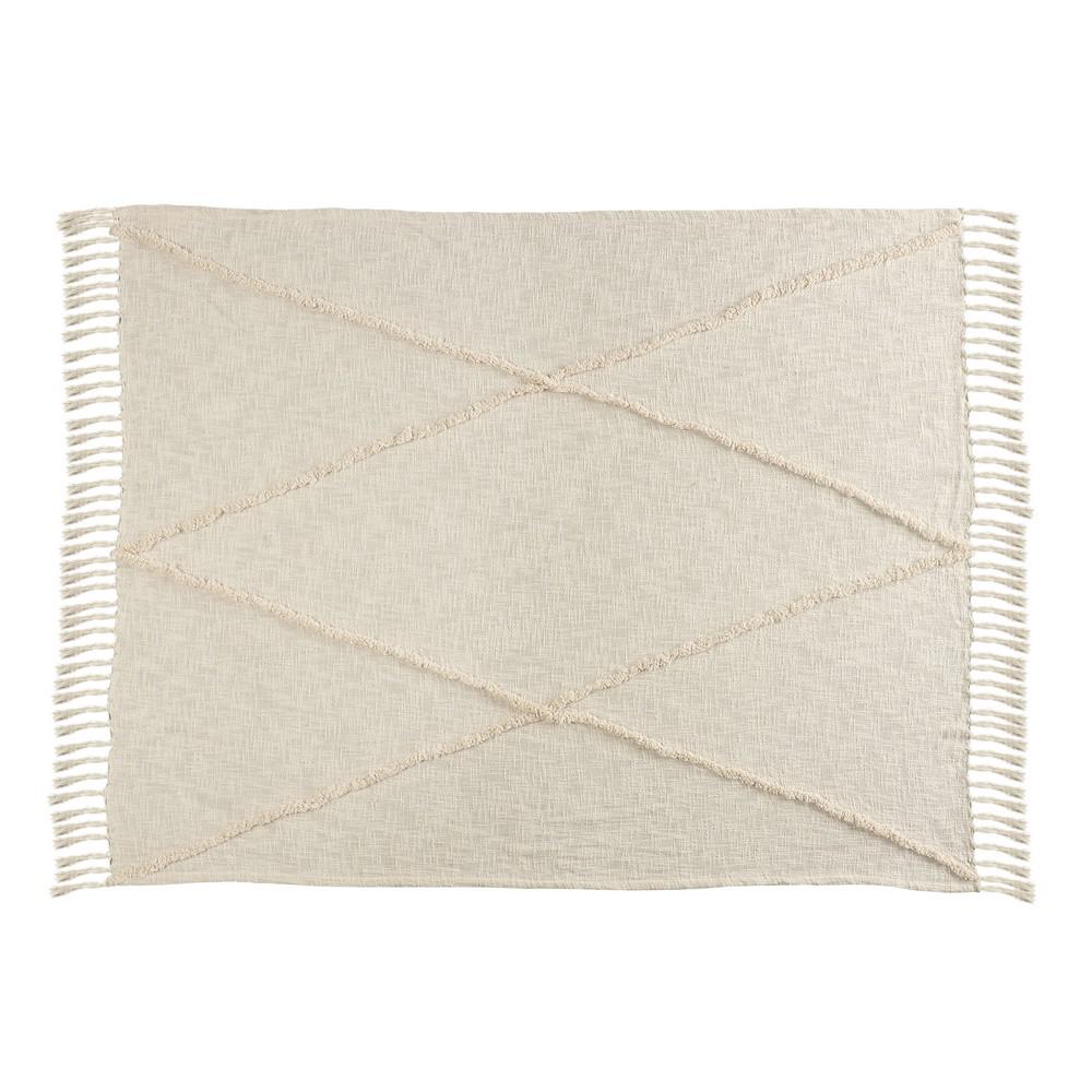 LR Home Briston Birch / Cream Moroccan Fringed Tufted Cotton Throw