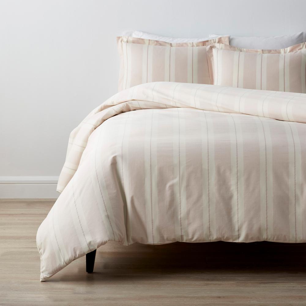 The Company Store Wide Stripe Yarn Dyed Rose Queen Cotton Percale Duvet Cover50637DQROSE