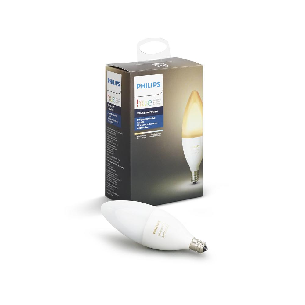 E12 Led Bulbs Light The Home Depot Hue White Ambiance E12 Led 40w Equivalent Dimmable Smart Wireless Decorative Candle Light Bulb