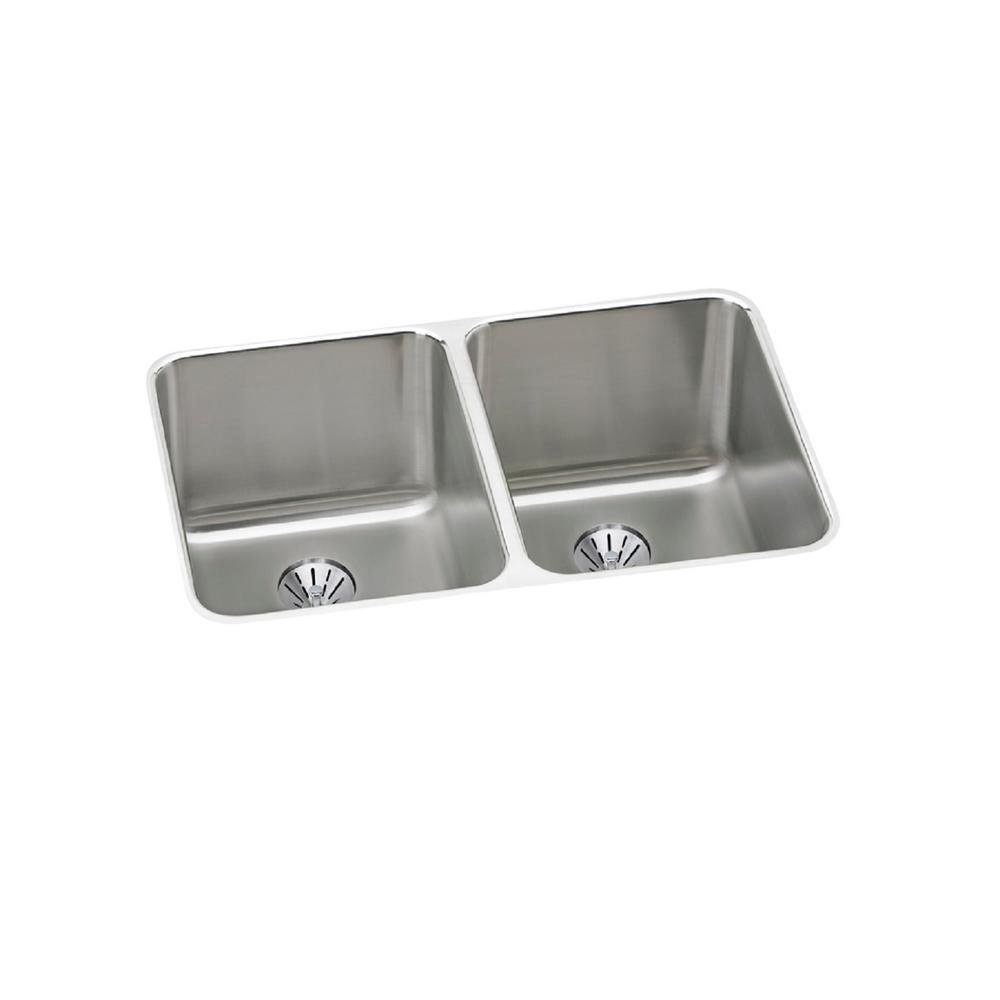 Elkay Lustertone Perfect Drain Undermount Stainless Steel 31 In Double Bowl Kitchen Sink With 10 In Bowl