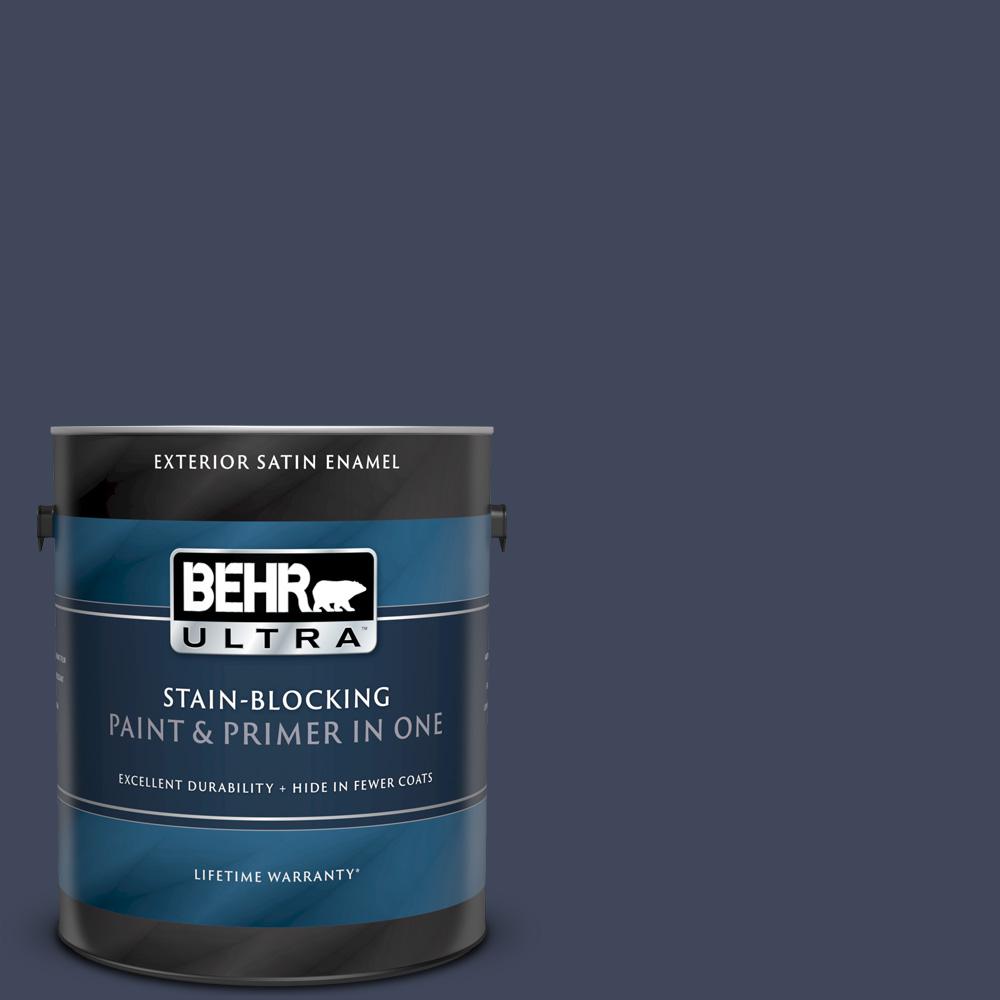 Behr Ultra 1 Gal S530 7 Dark Navy Satin Enamel Exterior Paint And Primer In One The Home Depot