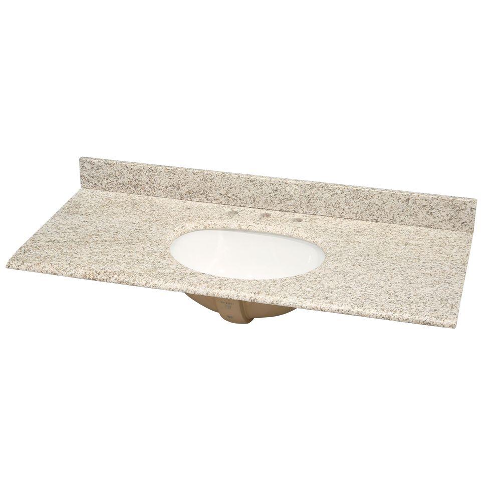 Pegasus 49 In W Granite Vanity Top Golden Hill With White Bowl And 8 Faucet Spread