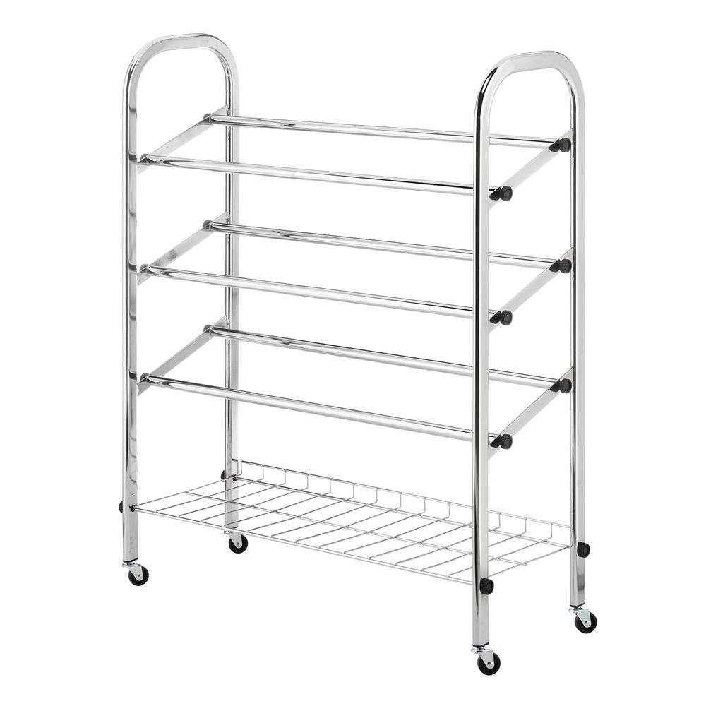 Whitmor Deluxe Rack Collection 24 75 In X 31 13 In Rolling Shoe Rack In Chrome 6060 580 The Home Depot