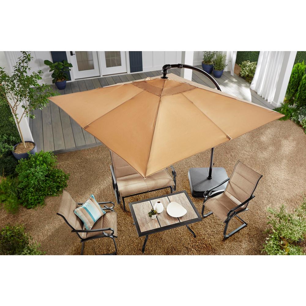 Hampton Bay 8 Ft Square Aluminum Cantilever Offset Outdoor Patio Umbrella In Putty Tan Yjaf 037 Pu The Home Depot