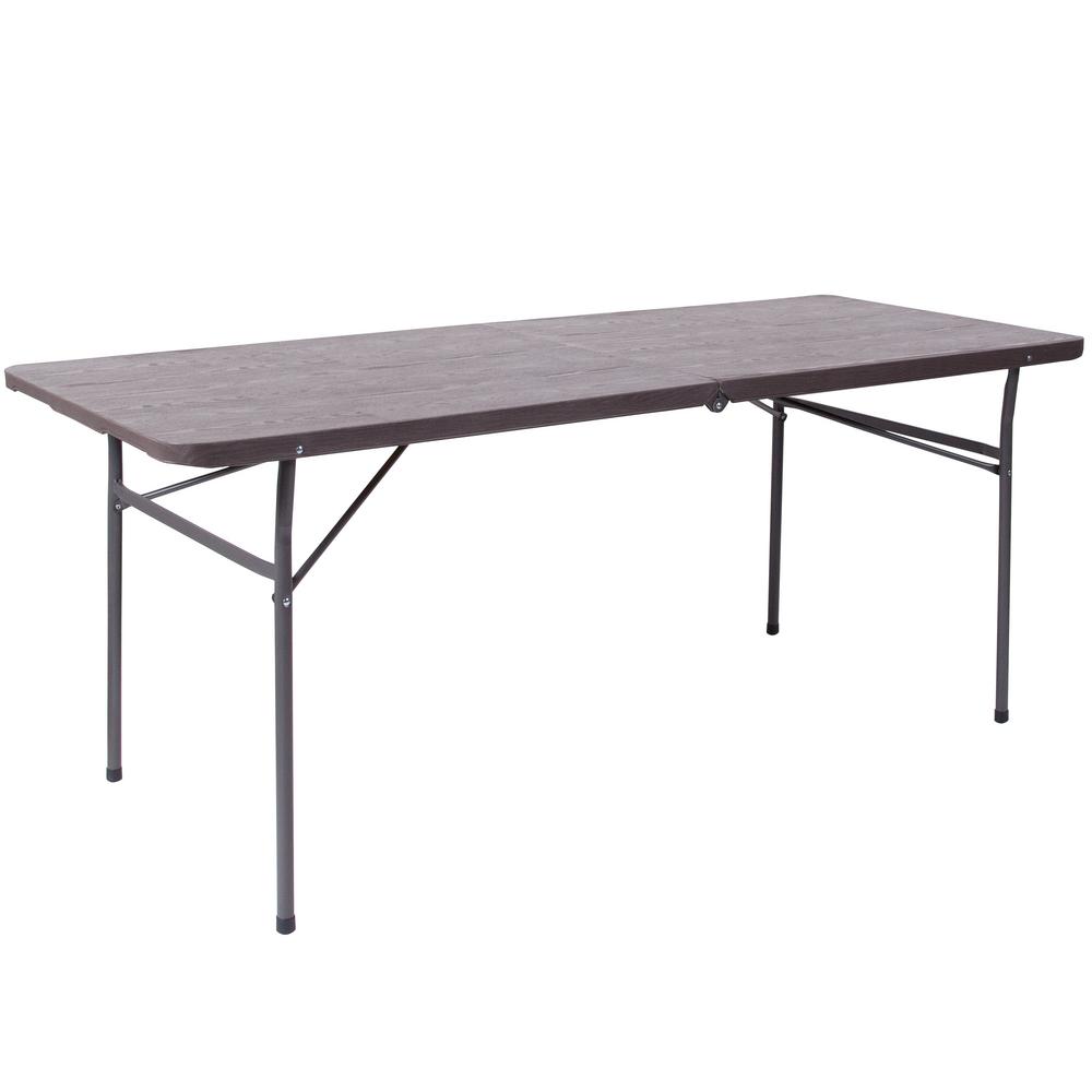72 in. Brown Plastic Tabletop Metal Frame Folding TableCGAFLF224349