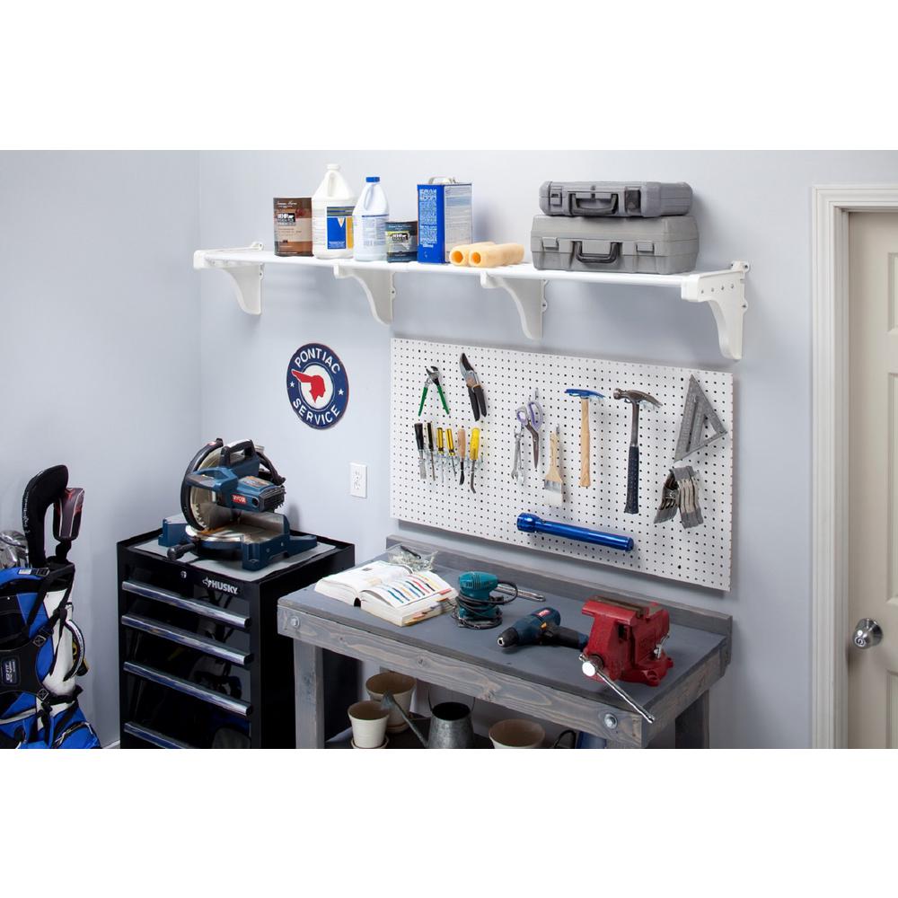 Adjule Shelves Wall Mount Metal Garage Shelving Metal 2 Expandable Large Garage Shelf In White