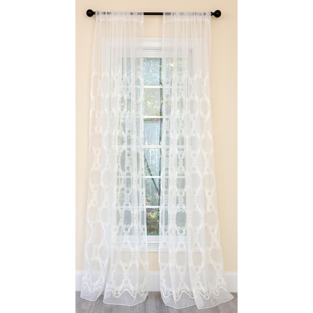 Manor Luxe Krystal Clear White Geometric Embroidered Sheer Rod