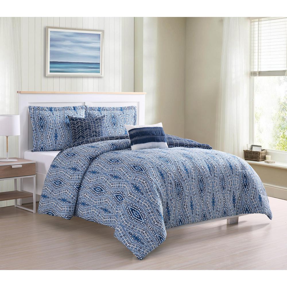 Boho Living Darhma Aztec 5 Piece Navy Queen Comforter Set
