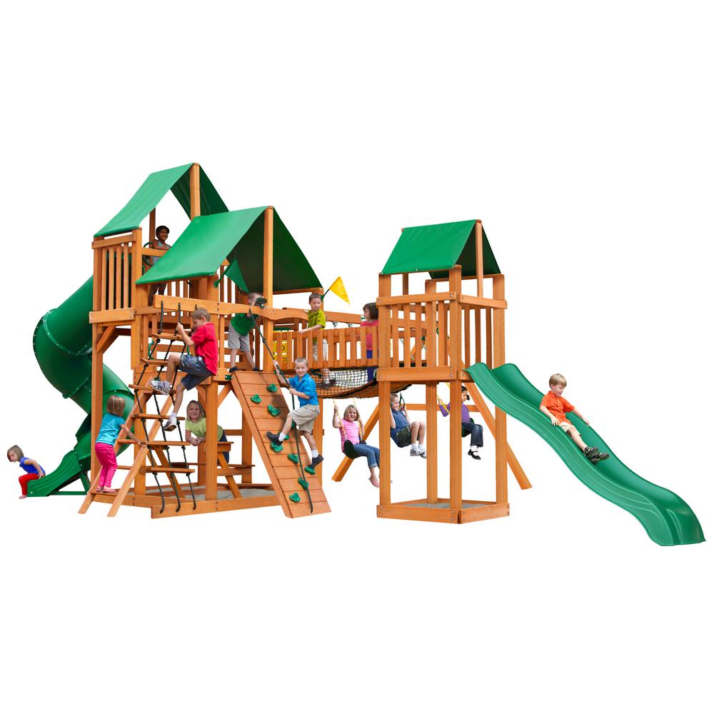 Gorilla Playsets Malibu Pioneer Peak Cedar Swing Set with Natural Cedar