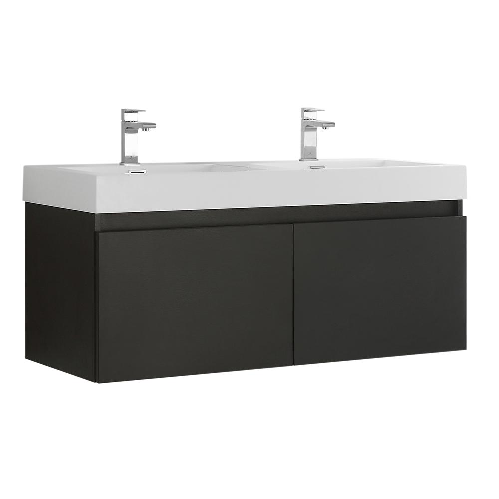 Fresca Mezzo 48 In Modern Wall Hung Bath Vanity Black With Double Top White Basins Fresca Mezzo 48 In Modern Wall Hung Bath Vanity Black With Double Top White Basins