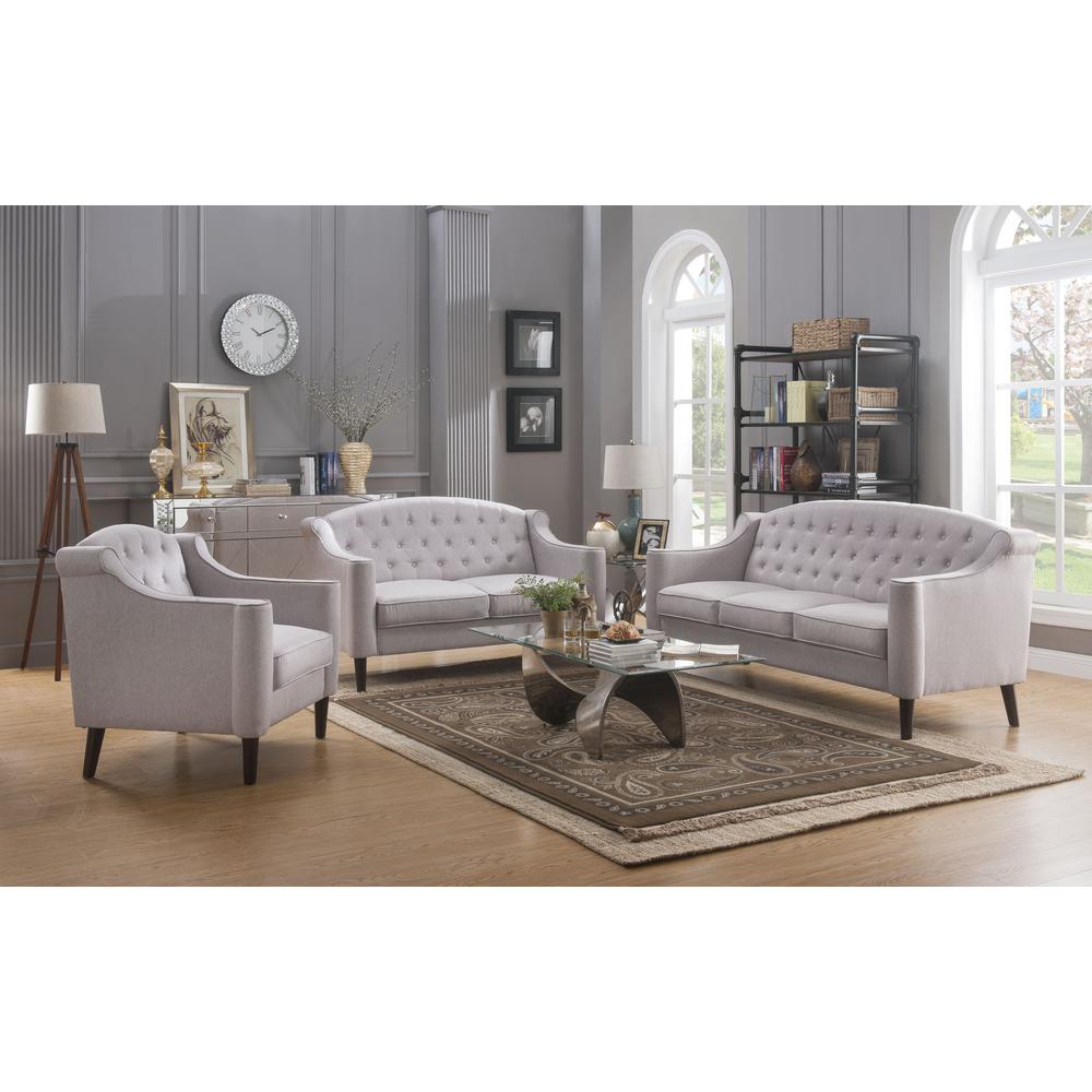 N-Voss 73 L Vintage Traditional Style Wooden Leg Button Tufted Cream Fabric Living Sofa