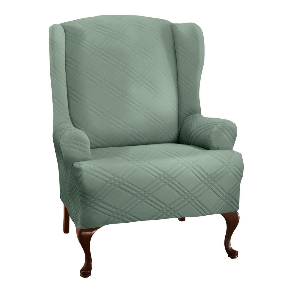 Stretch Sensations Double Diamond Sage Wing Chair Slipcover9228WINGSage The Home Depot