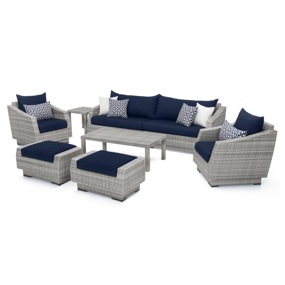 Rst Brands Cannes 8 Piece All Weather Wicker Patio Sofa And Club Rst Brands Cannes 8 Piece All Weather Wicker Patio Sofa And Club Chair Seating Set With Sunbrella Navy Blue Cushions