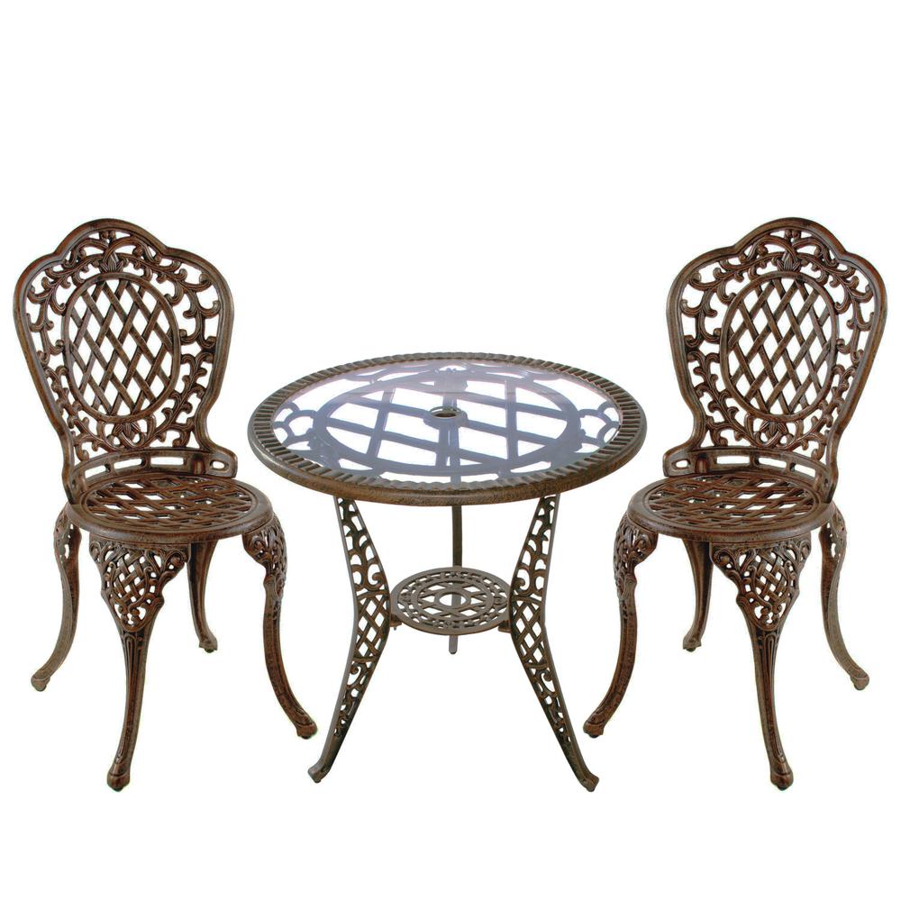 Mississippi Antique Bronze 3 Piece Aluminum Outdoor Bistro Set