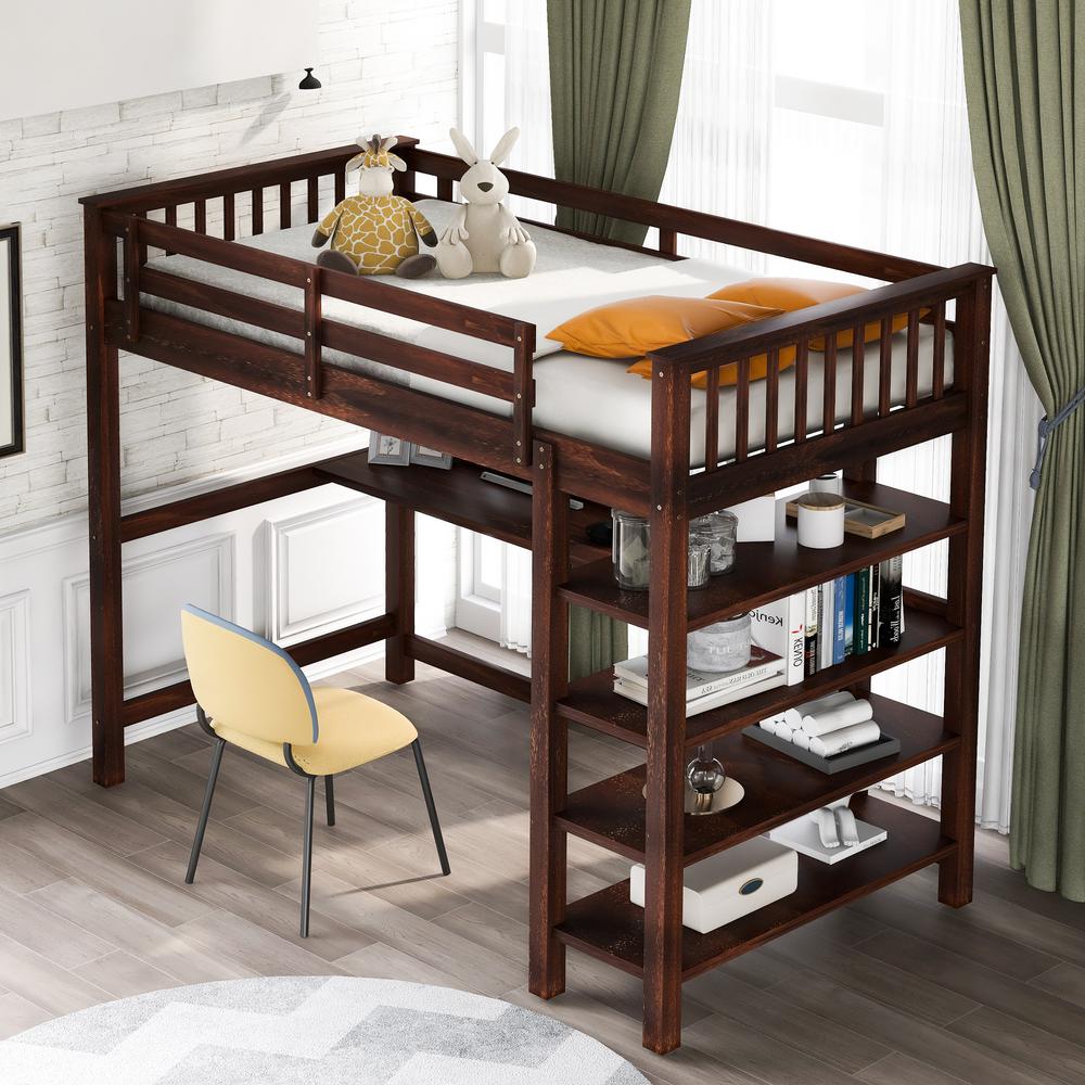 Harper & Bright Designs Espresso Twin Size Loft Bed With Storage 