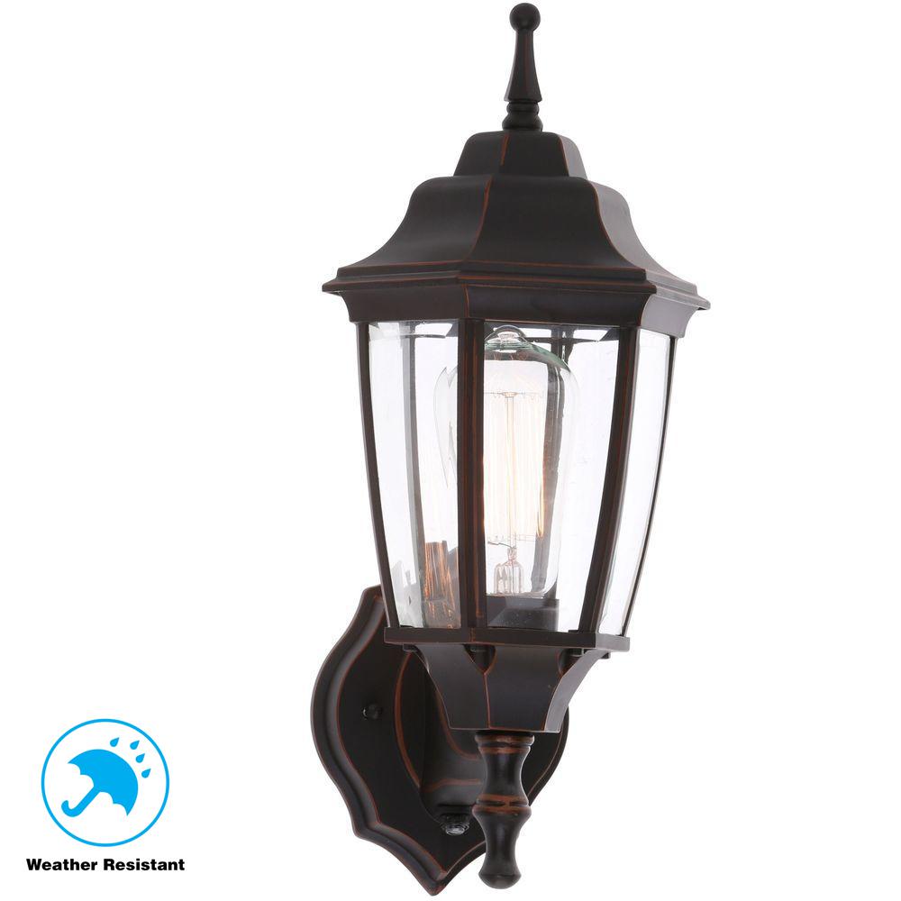 1-Light Oil-Rubbed Bronze Outdoor Dusk-to-Dawn Wall Lantern