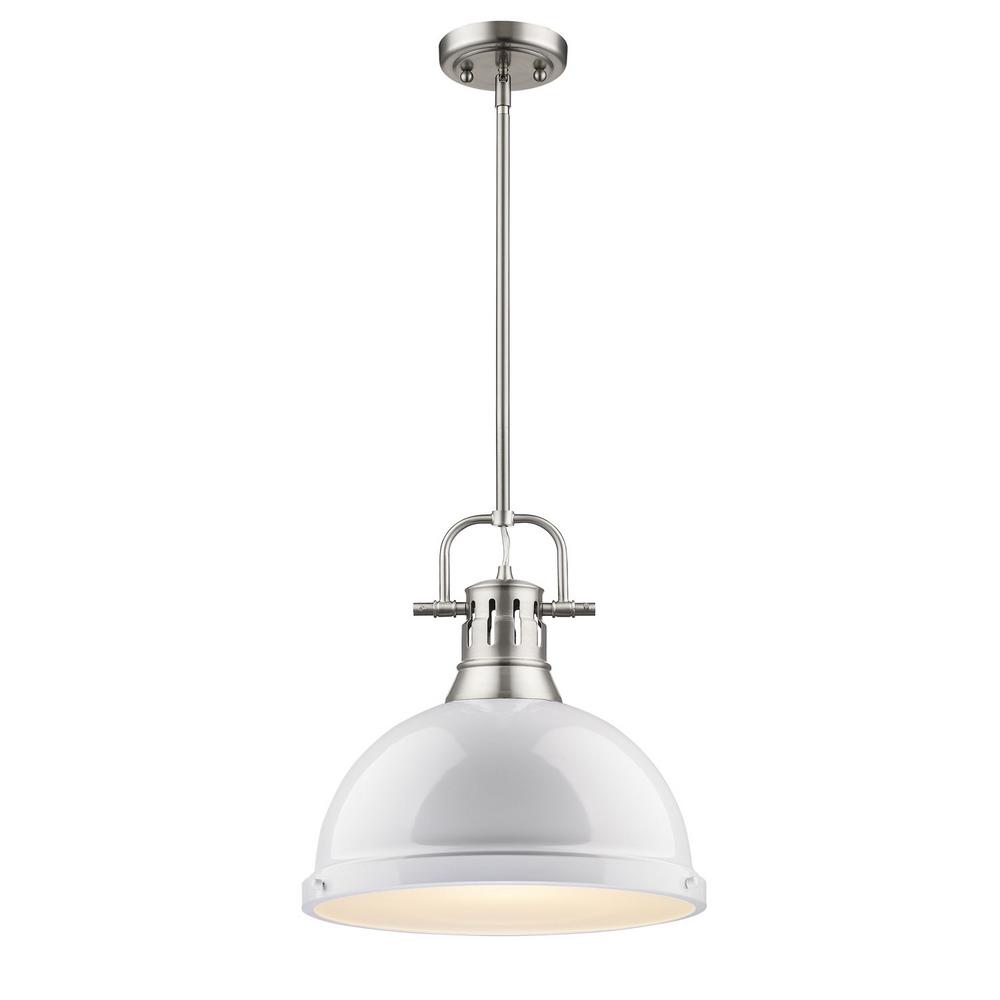 Golden Lighting Duncan 1 Light Pewter Pendant With Rod White Golden Lighting Duncan 1 Light Pewter Pendant With Rod White Shade