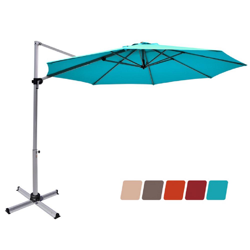 Costway 11 Ft Aluminum Cantilever Tilt Half 360 Degrees Rotation Patio Umbrella In Lake Blue Op70234ny The Home Depot