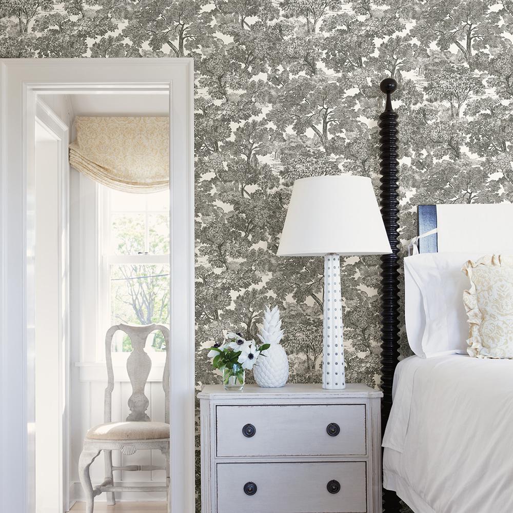 56 4 Sq Ft Spinney Black Toile Wallpaper