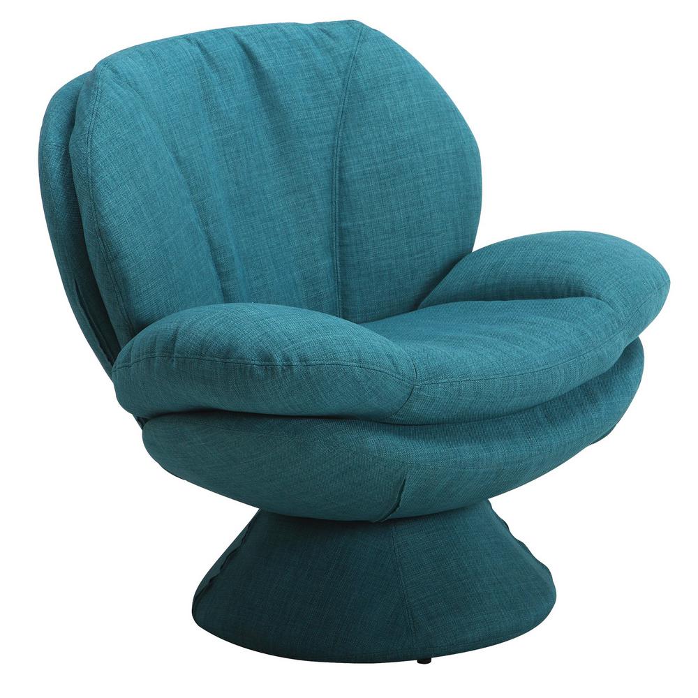 New Ridge Home Goods Comfy Blue Upholstered Swivel Scoop Chair