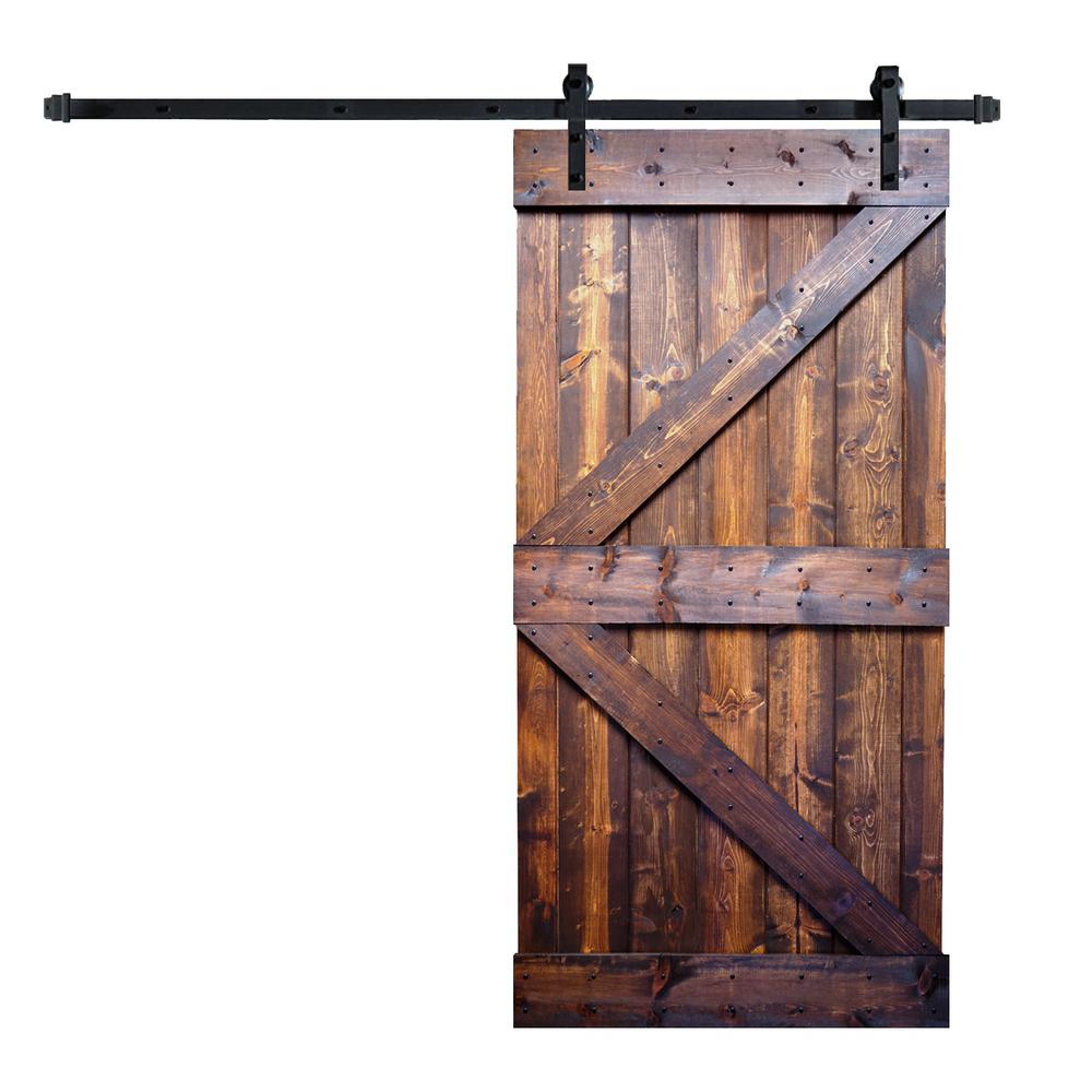 Wellhome 42 In X 84 In K Series Dark Walnut Diy Finished Knotty Pine Wood Sliding Barn Door Slab With Hardware Kit Sdk 79 Dwb42 D The Home Depot