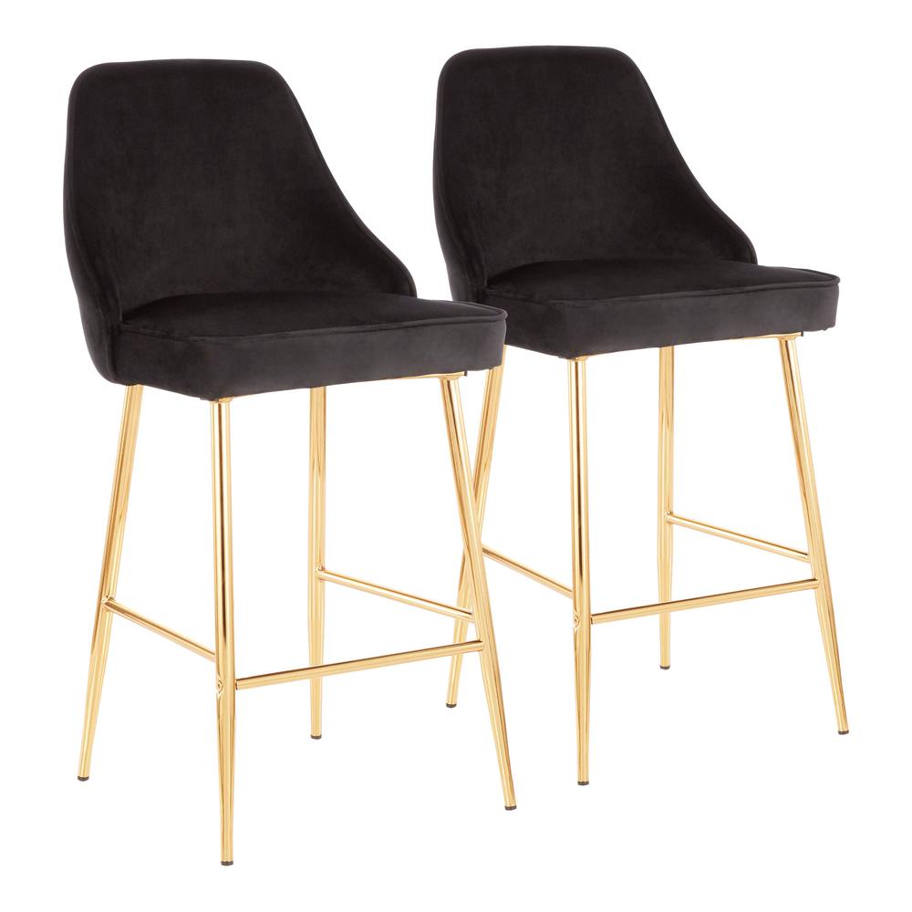 Lumisource Marcel 25 In Gold Metal Counter Stool With Black Velvet Gold Metal Counter Stool With Black Velvet Upholstery Set Of