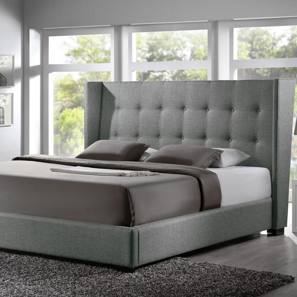 Faux Leather Gray Upholstered Headboard Beds Headboards Favela Transitional Gray Fabric Upholstered Queen Size Bed