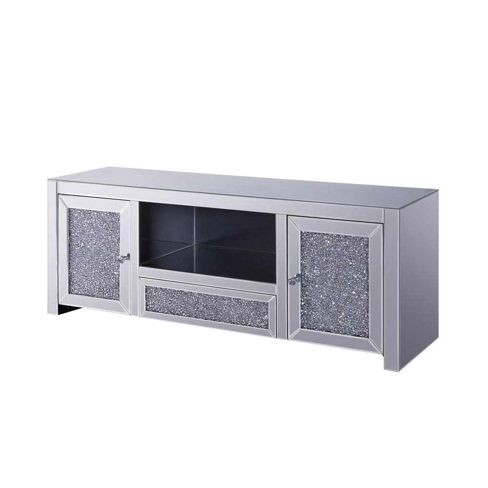 Acme Furniture Nie Mirrored And Faux Diamonds Tv Stand 91450 Acme Furniture Nie Mirrored And