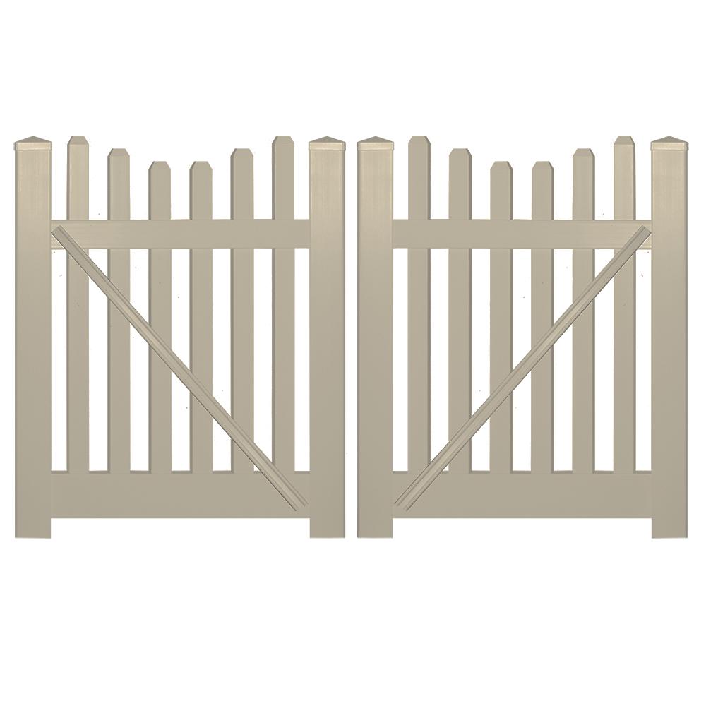 Weatherables Hampshire 8 Ft W X 3 Ft H Khaki Vinyl Picket Fence Double Gate Kit Dkpi 3r5 5sc 3x48 The Home Depot