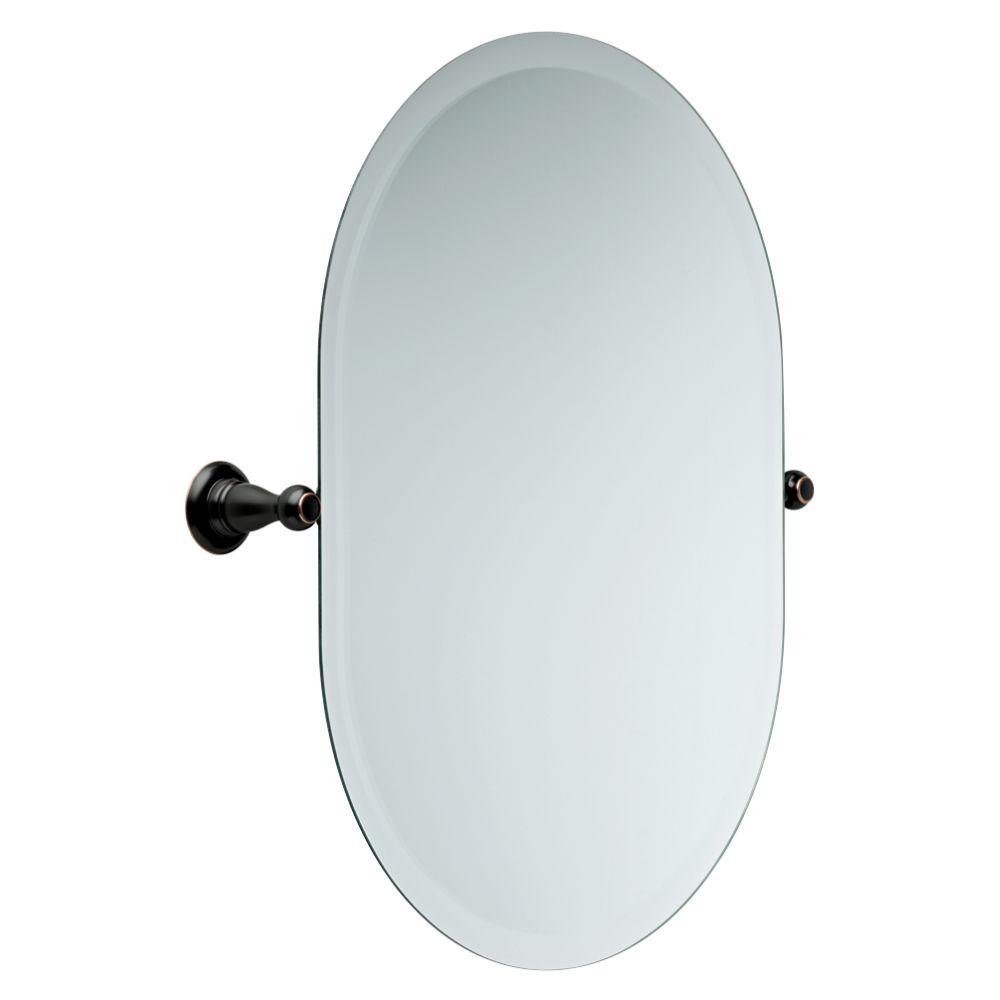 delta porter 26 in. x 23 in. frameless oval bathroom mirror with