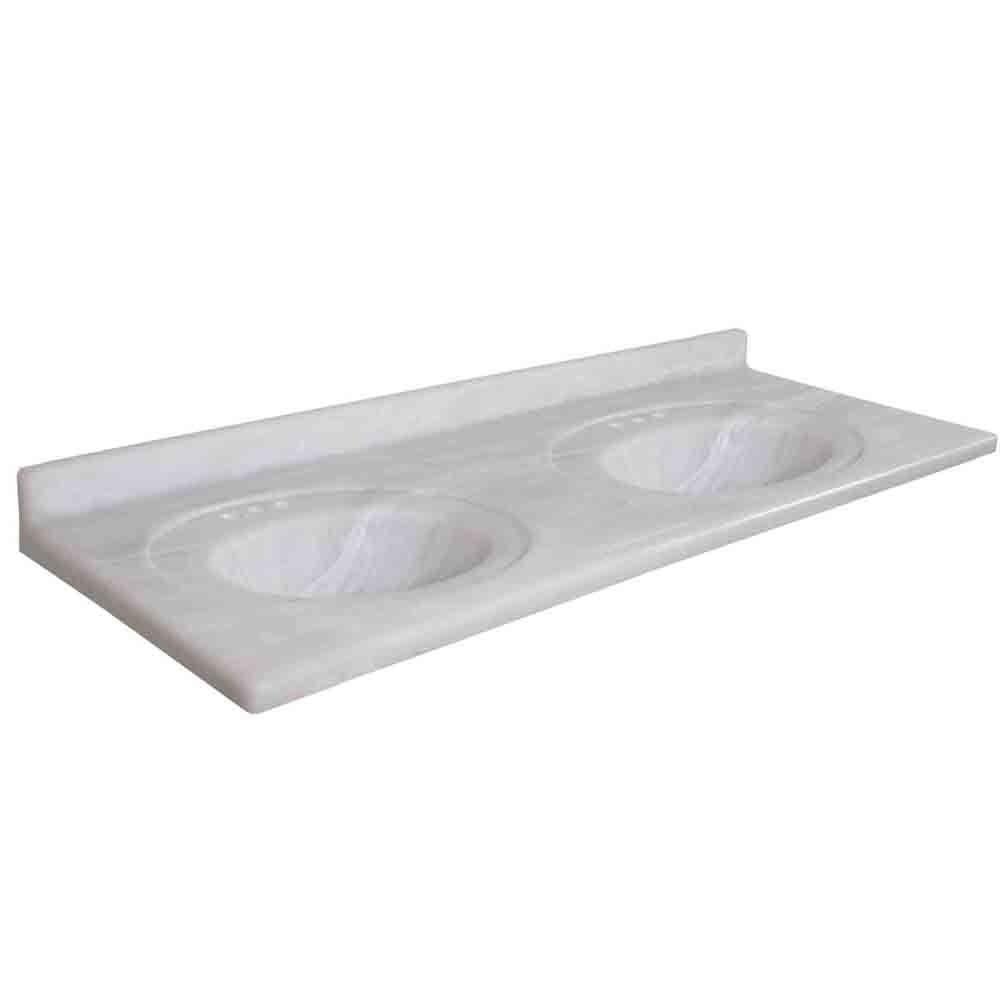 Glacier Bay Pacific 61 In Marble Vanity Top With Double Basin Marble Vanity Top With Double Basin In White Onyx