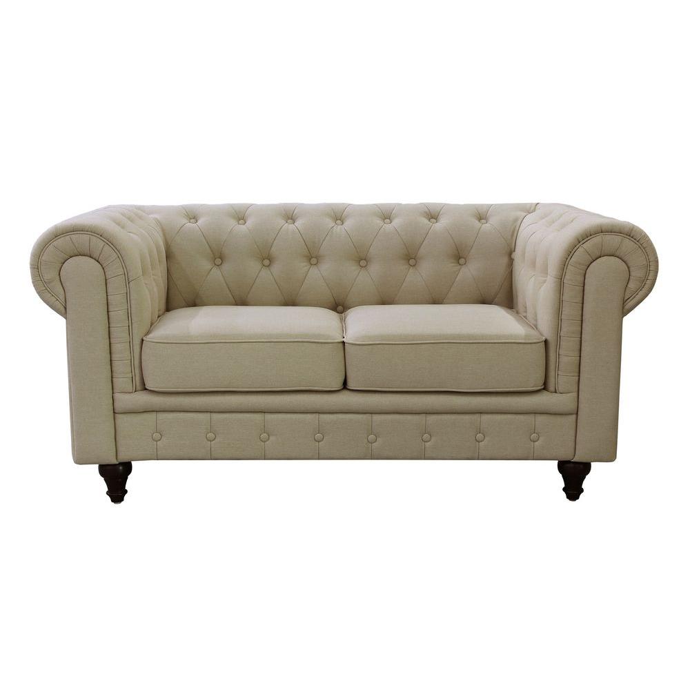 Grace Chesterfield Linen Fabric Upholstered On Tufted Sofa Grey Grace Chesterfield Linen Fabric Upholstered On Tufted Loveseat Cream Beige