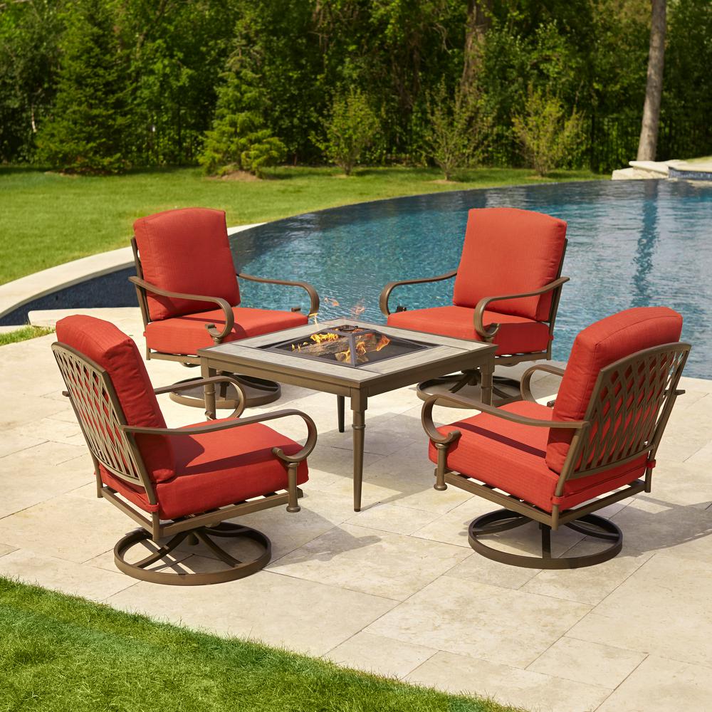 Hampton Bay Oak Cliff 5 Piece Metal Patio Fire Pit Conversation Set