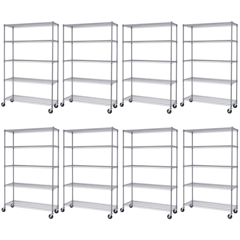 TRINITY 8Pack Gray 5Tier Rolling Steel Wire Shelving Unit (48 in. W x