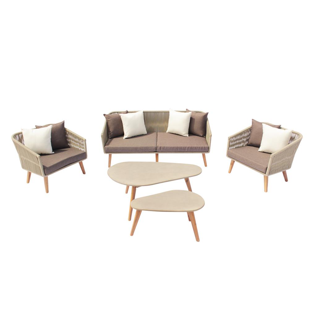 Gray Courtyard Casual Outdoor Lounge Furniture Patio San Luis 5 Piece Aluminum Outdoor Sofa Set With Gray Cushions